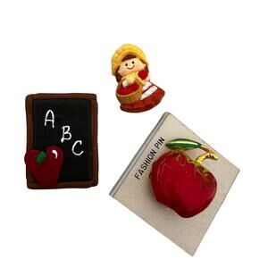 Three Apple Themed Vintage Brooches